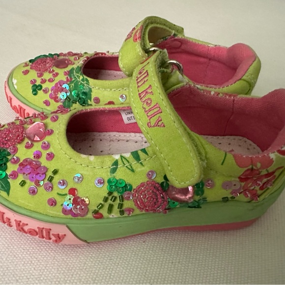 Lelli Kelly Pink/Green Canvas Mary Janes EUR24/US7 Never Worn - Picture 2 of 3
